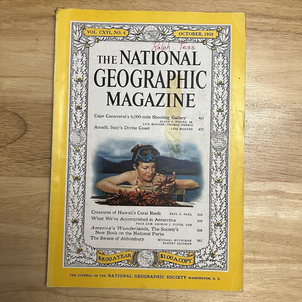 Vintage National Geographic October 1959 Cape Canaveral Amalfi Italy Hawaii Reef